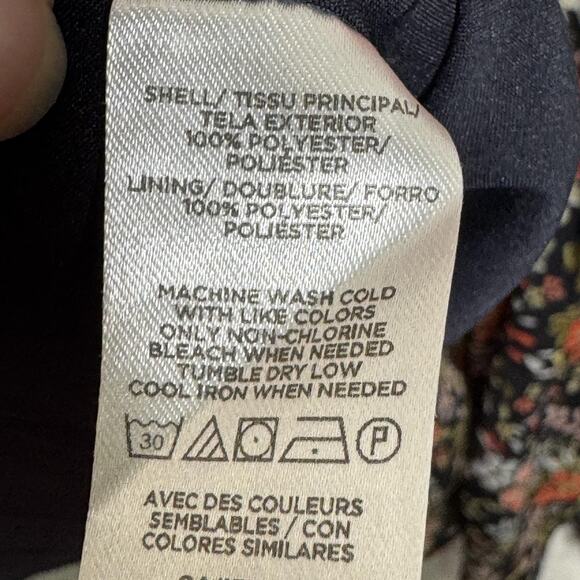 LOFT Dress Womens Medium Black Floral Long Sleeve Ruffle Neck Boho Tunic Lined - Picture 6 of 13